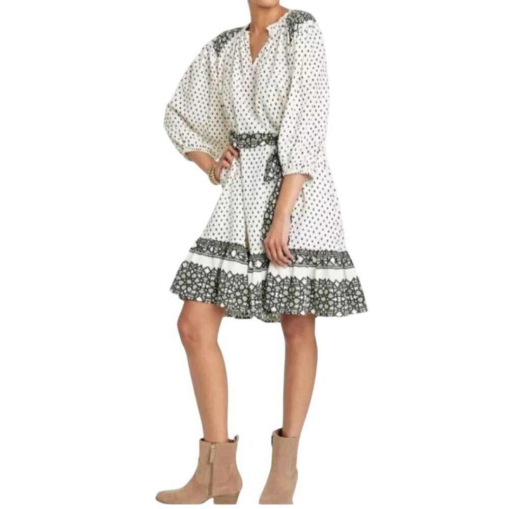 Knox Rose Bohemian Cream Puff Sleeve Ruffled Bottom Dress Missing Belt Size XXL